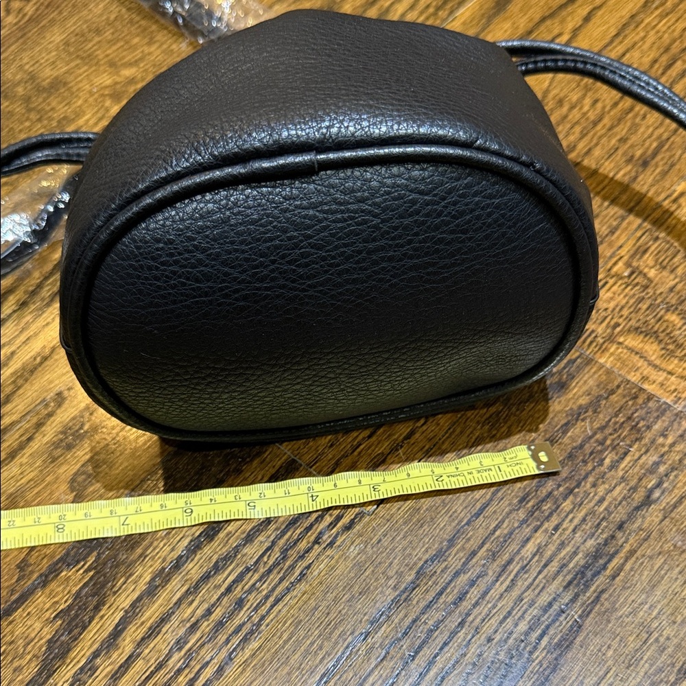 Black Pebbled Leather Drawstring Mini Bucket Bag - image 8